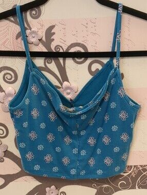 Hollister  Blue Printed Spaghetti Strap Cropped Camisole